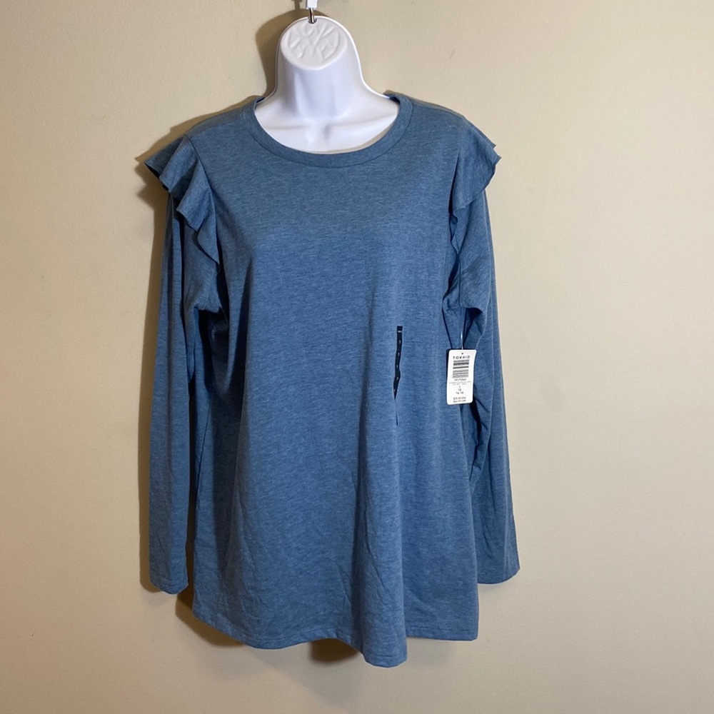 NWT Torrid Blue T-Shirt with Ruffles